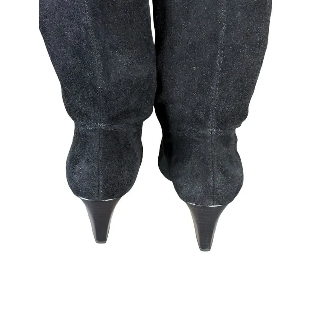 Coach Black Suede Knee High Heeled Boots 8.5B Pull-On Block Heel